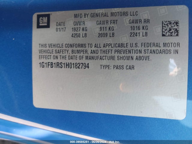 Chevrolet Camaro 1lt 2017 1G1FB1RS1H0182794 Image 9