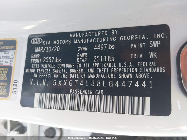 KIA Optima Lx 2020 5XXGT4L38LG447441 Image 9