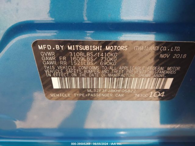 ML32F3FJ8KHF05822 Mitsubishi Mirage G4 Es/rf