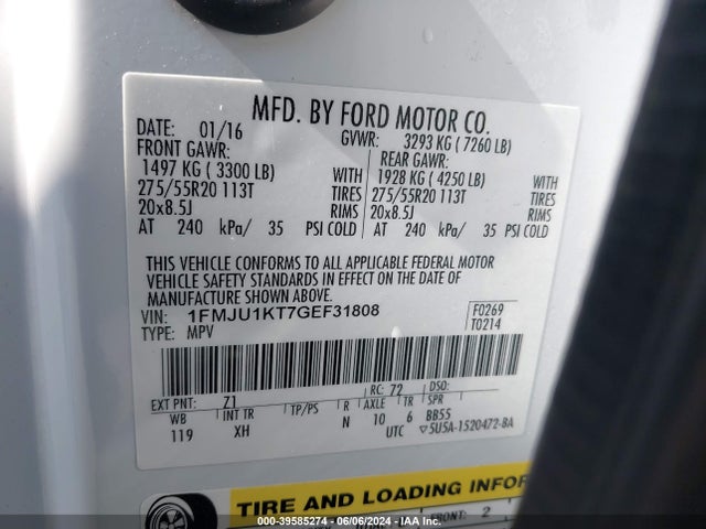 Ford Expedition Limited 2016 1FMJU1KT7GEF31808 Image 9