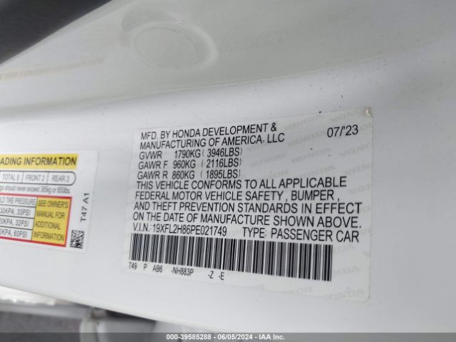 19XFL2H86PE021749 Honda Civic Sport