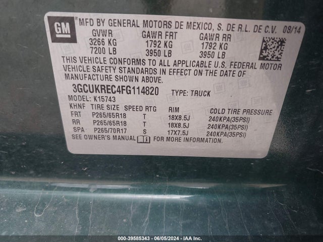 Chevrolet Silverado 1500 1lt 2015 3GCUKREC4FG114820 Image 9