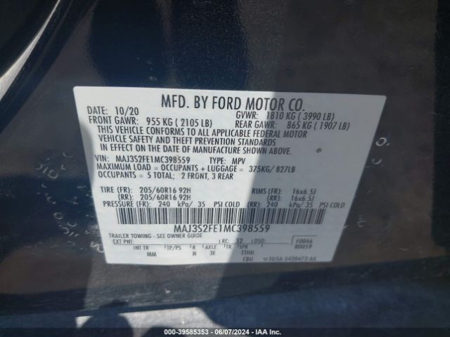 MAJ3S2FE1MC398559 Ford ECOSPORT S