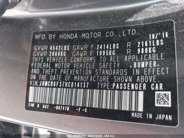 JHMCR6F37HC014137 Honda ACCORD HYBRID