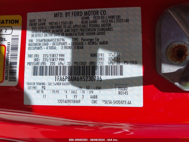 Ford Mustang V6 2017 1FA6P8AM6H5230796 Image 9