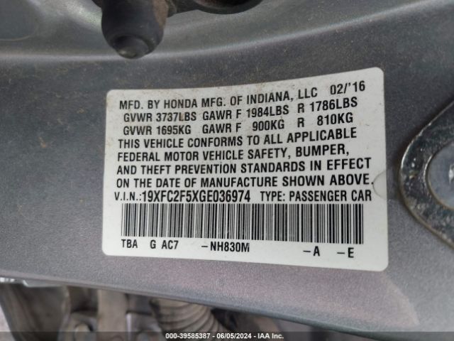 19XFC2F5XGE036974 Honda Civic Lx