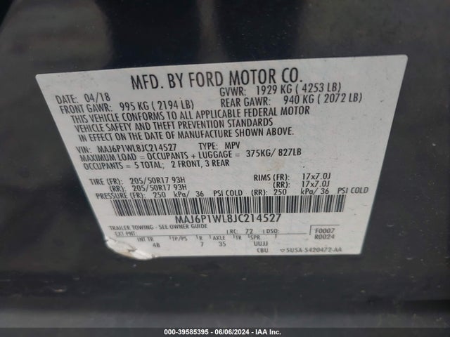 Ford Ecosport Titanium 2018 MAJ6P1WL8JC214527 Image 9