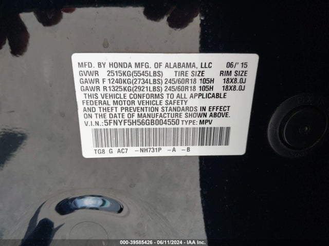Honda Pilot Ex-l 2016 5FNYF5H56GB004550 Image 9
