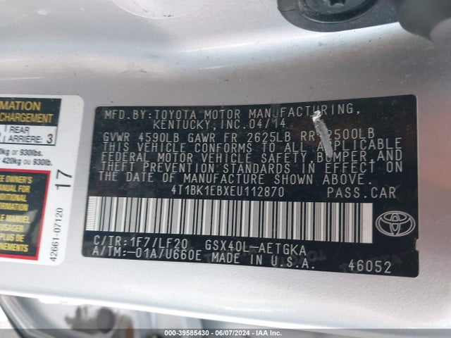 Toyota Avalon Xle Premium 2014 4T1BK1EBXEU112870 Image 9