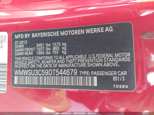 2013 MINI HARDTOP WMWSU3C59DT544679 Photo 8