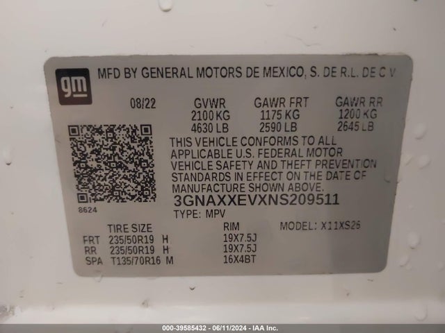 Chevrolet Equinox Awd Premier 2022 3GNAXXEVXNS209511 Image 9