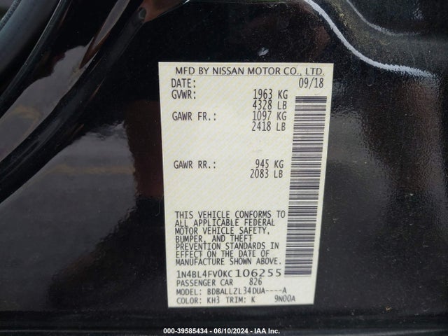 Nissan Altima 2.5 Platinum 2019 1N4BL4FV0KC106255 Image 9
