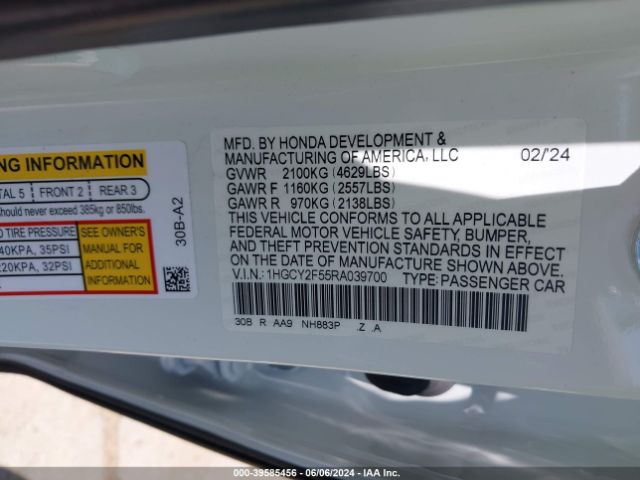 1HGCY2F55RA039700 Honda Accord Hybrid Sport