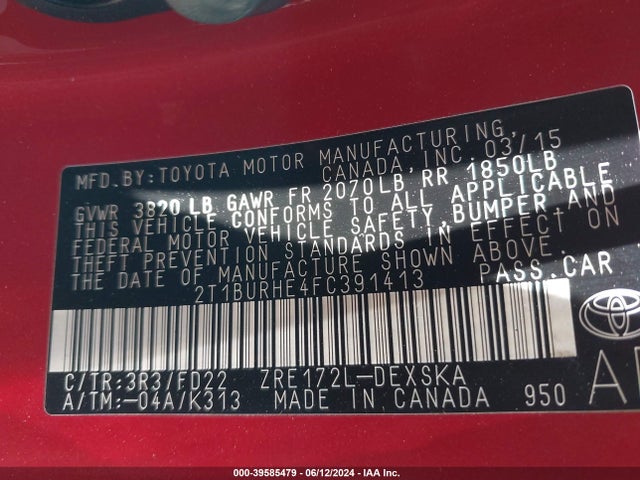 Toyota Corolla S Plus 2015 2T1BURHE4FC391413 Image 9
