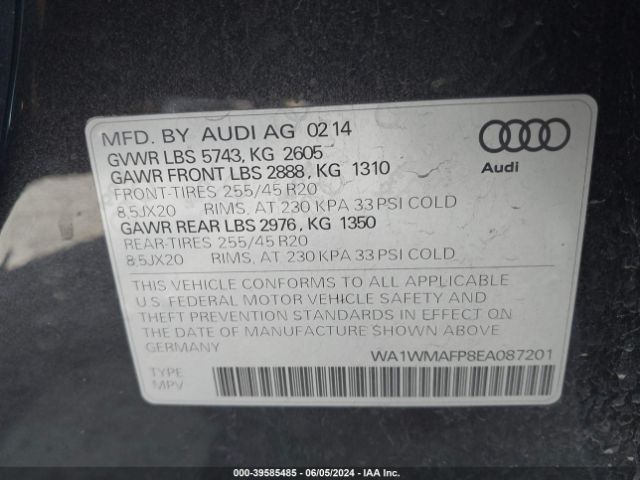 WA1WMAFP8EA087201 Audi Q5 3.0 Tdi Premium Plus