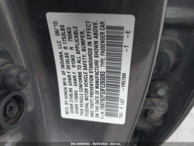 Honda Civic Lx 2015 19XFB2F53FE265093 Image 9