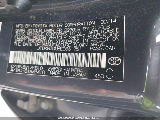 Toyota Prius Two 2014 JTDKN3DU6E0361751 Image 9