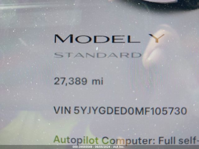 5YJYGDED0MF105730 Tesla Model Y Standard Range Rear-wheel Drive