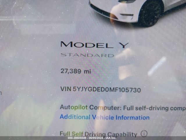 5YJYGDED0MF105730 Tesla Model Y Standard Range Rear-wheel Drive