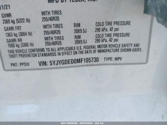 5YJYGDED0MF105730 Tesla Model Y Standard Range Rear-wheel Drive