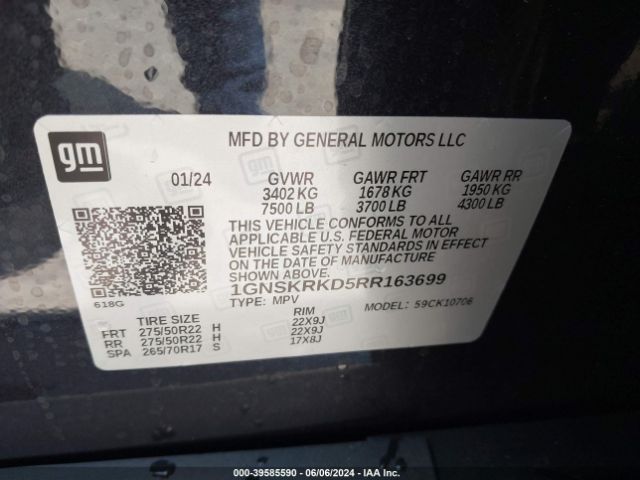 1GNSKRKD5RR163699 Chevrolet Tahoe 4wd Rst