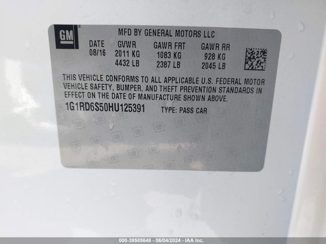 Chevrolet Volt Premier 2017 1G1RD6S50HU125391 Image 9
