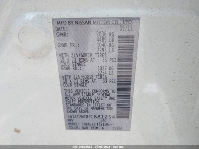 5N1AT2MT8FC881254 Nissan Rogue Sl