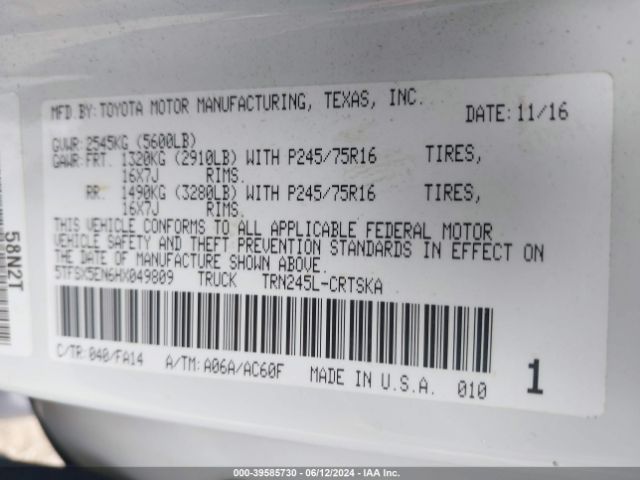 5TFSX5EN6HX049809 Toyota Tacoma Sr