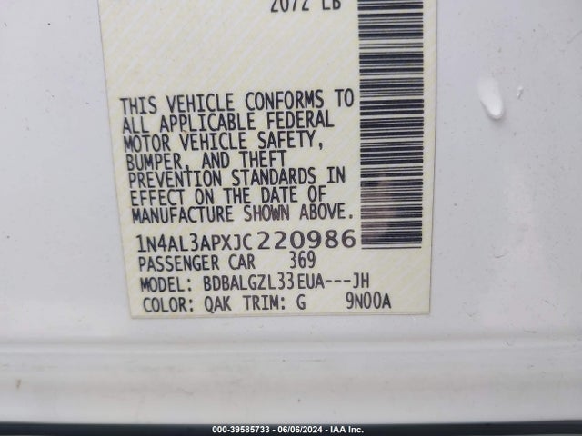 Nissan Altima 2.5 S 2018 1N4AL3APXJC220986 Image 9