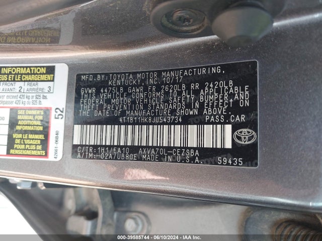 Toyota CAMRY SE 2018 4T1B11HK8JU543734 Image 9