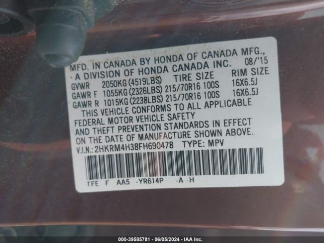 2HKRM4H38FH690478 Honda CR-V LX