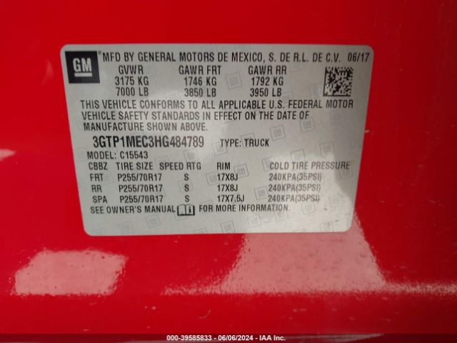 3GTP1MEC3HG484789 GMC Sierra 1500 Sle