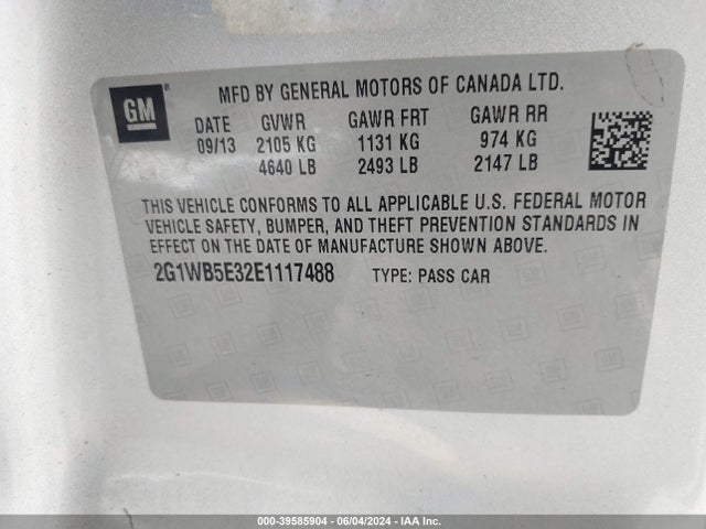 Chevrolet Impala Limited Lt 2014 2G1WB5E32E1117488 Image 9