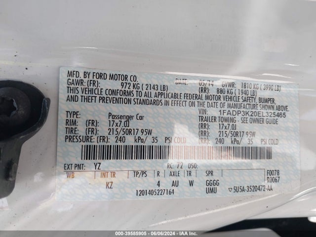 Ford FOCUS SE 2014 1FADP3K20EL325465 Image 9