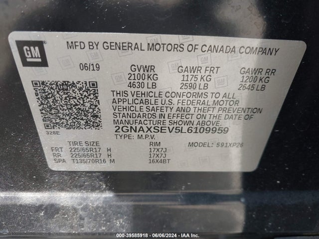 Chevrolet Equinox Awd Ls 2020 2GNAXSEV5L6109959 Image 9