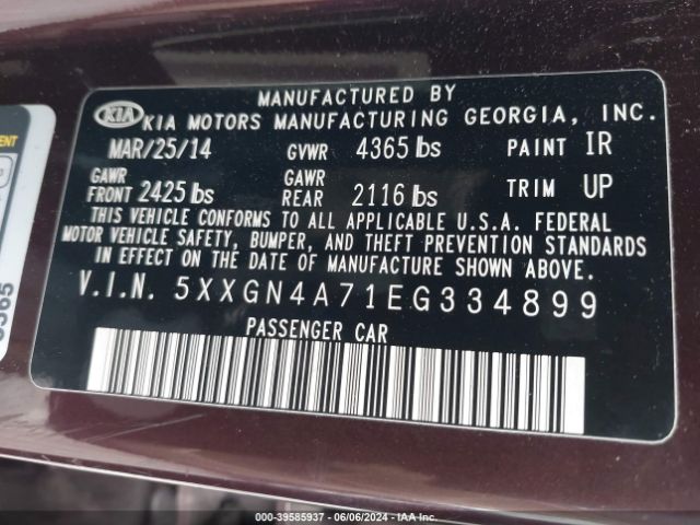 5XXGN4A71EG334899 KIA OPTIMA EX