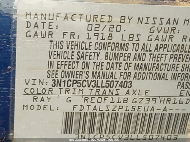 3N1CP5CV3LL507403 Nissan Kicks Sv Xtronic Cvt