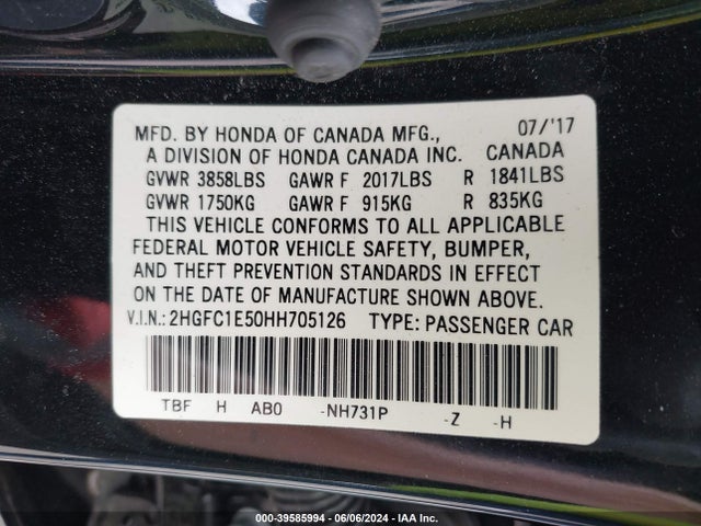 Honda CIVIC SI 2017 2HGFC1E50HH705126 Image 9