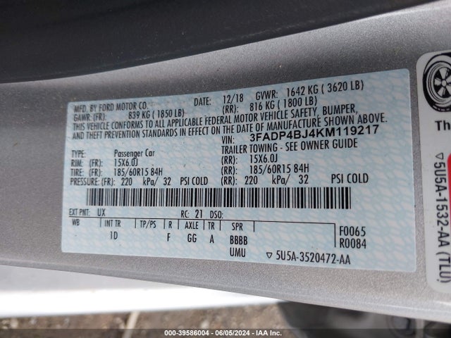 Ford FIESTA SE 2019 3FADP4BJ4KM119217 Image 9