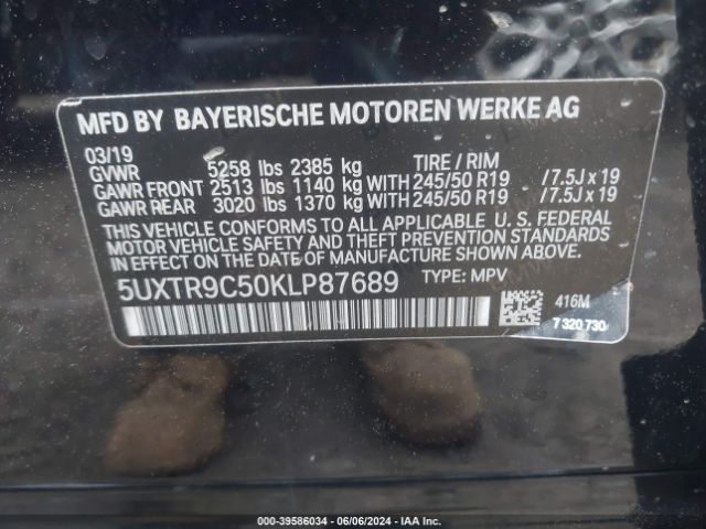 5UXTR9C50KLP87689 BMW X3 Xdrive30i
