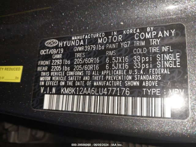 KM8K12AA6LU477176 Hyundai Kona Se