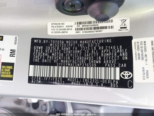 Toyota COROLLA LE 2022 5YFEPMAE5NP316509 Image 9