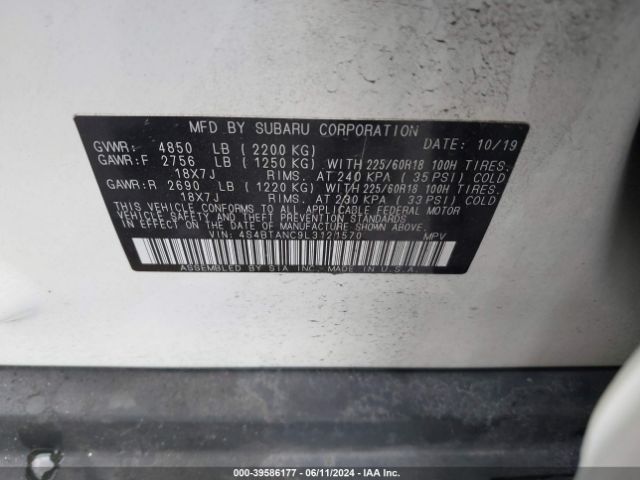 4S4BTANC9L3121570 Subaru Outback Limited