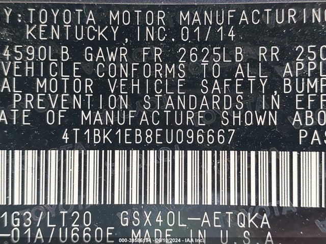 Toyota Avalon Xle Touring 2014 4T1BK1EB8EU096667 Image 9