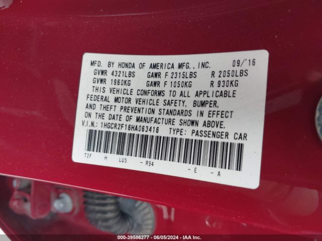 1HGCR2F16HA063416 Honda Accord Sport Se