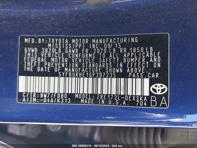 Toyota Corolla S Plus 2016 5YFBURHE1GP397235 Image 9