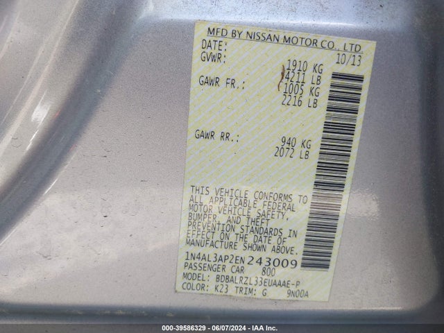 Nissan Altima 2.5 S 2014 1N4AL3AP2EN243009 Image 9