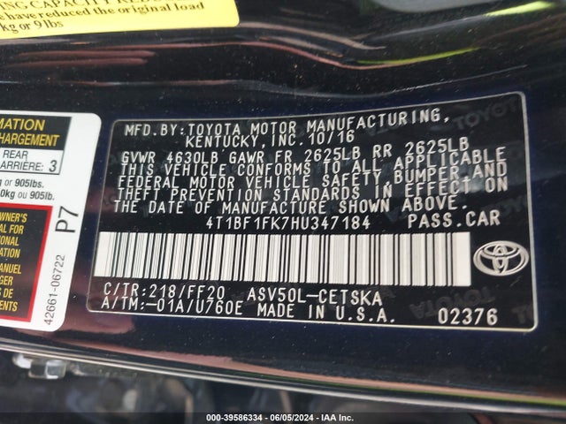 Toyota CAMRY SE 2017 4T1BF1FK7HU347184 Image 9