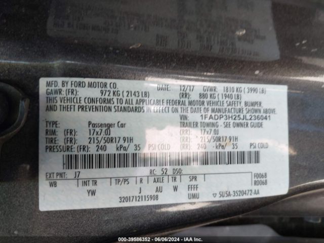 1FADP3H25JL236041 Ford FOCUS SEL