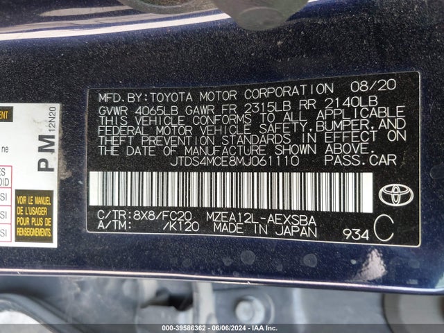 Toyota COROLLA SE 2021 JTDS4MCE8MJ061110 Image 9